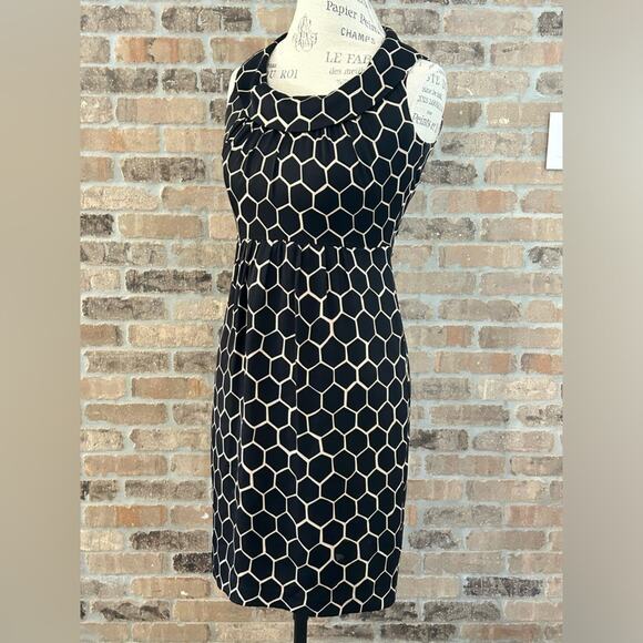 Donna Ricco honeycomb hexagon black gold dress high neck sleeveless size 2P - Picture 2 of 11